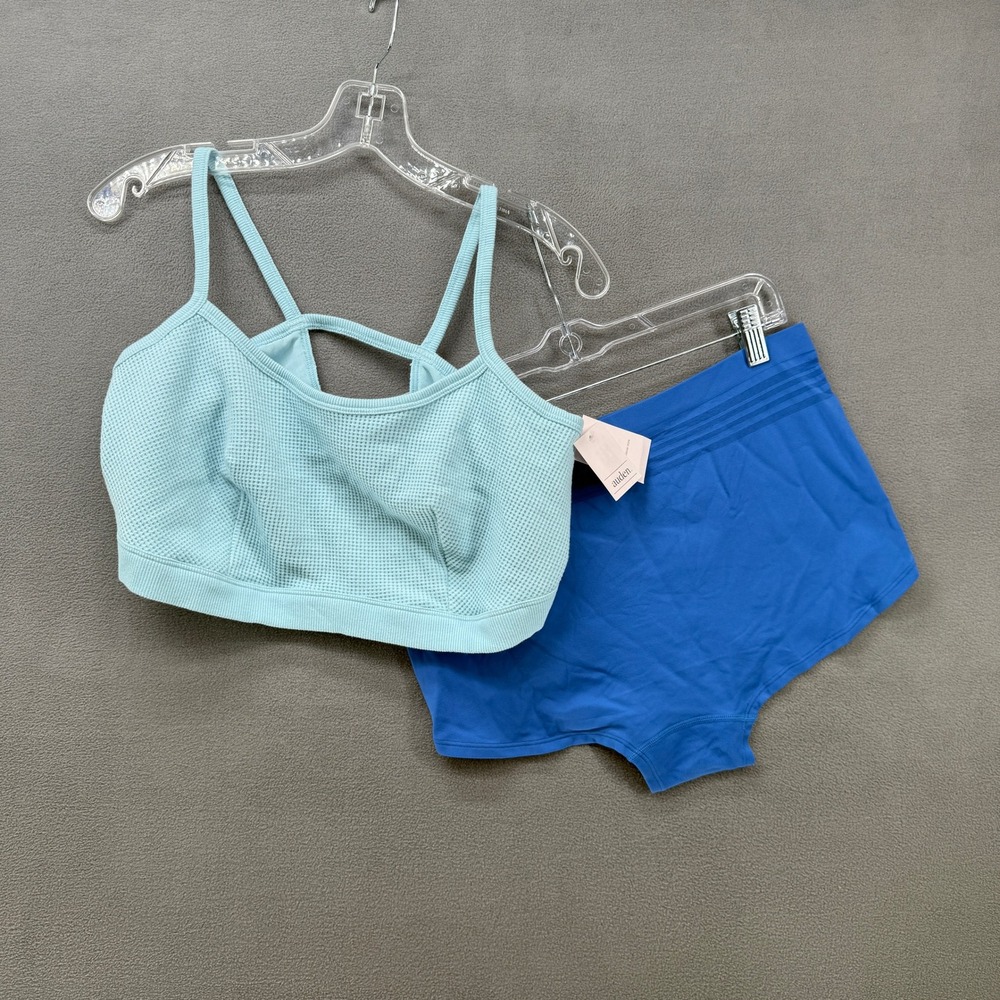 Auden Blue Waffle Knit Unlined Bralette & Boy Short Mix Set Size 1X NWT